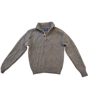 Vtg 70s Pendleton Wool Sweater M Gray Tweed Shawl Collar Suede Elbow Patches USA